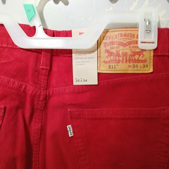 Mens Levi's 511 Red Corduroy Pants Size 34x34 - Picture 1 of 7